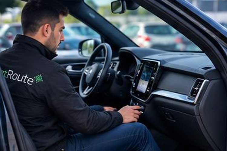 SmartRoute driver testing the dashboard and controls inside a car